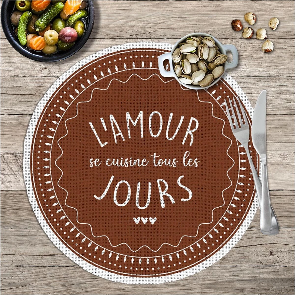 Set De Table Rond En PVC Tissé - L'amour Se Cuisine
