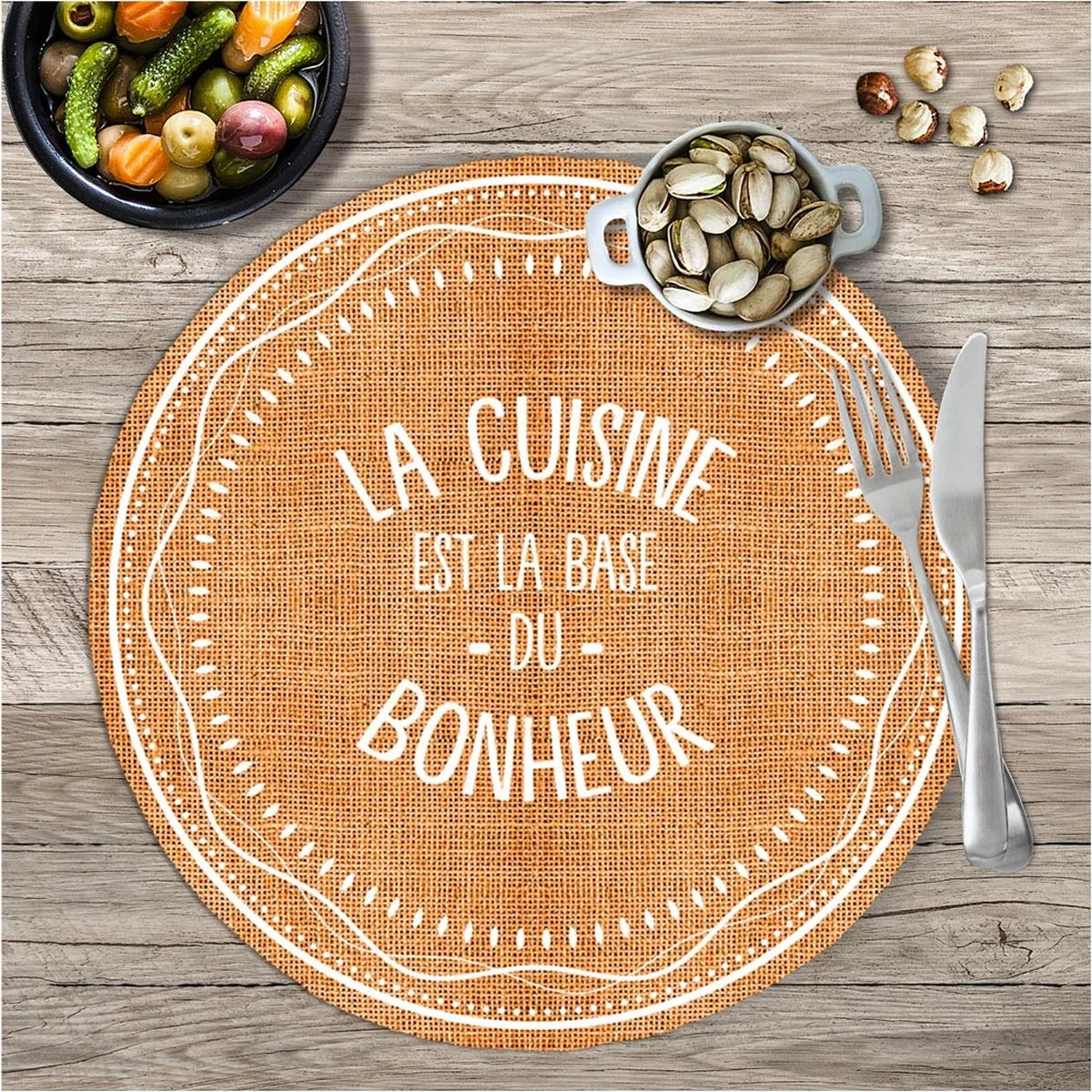 Set De Table Rond En Toile De Jute - La Cuisine Le Bonheur