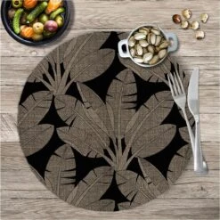Set De Table Rond En Toile De Jute - Feuilles Tropicales
