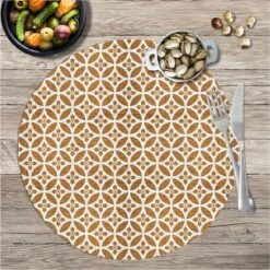 Set De Table Rond En Toile De Jute - Carreaux De Ciment - Jaune