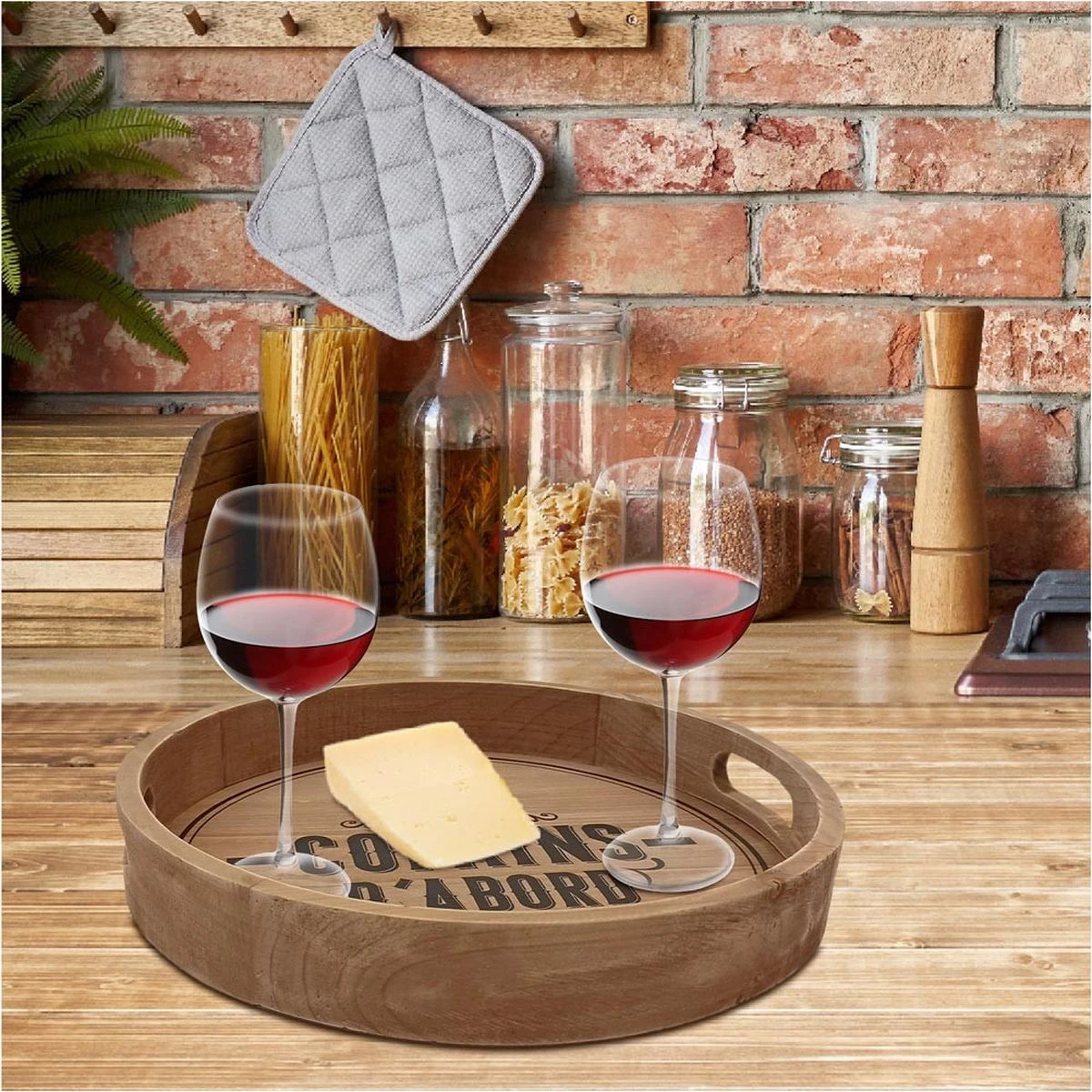 Plateau Les Copains D'Abord - Rond En Bois 33 Cm