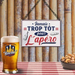 Plaque Décorative Relief En Métal Jamais Trop Tôt Pour L'apér