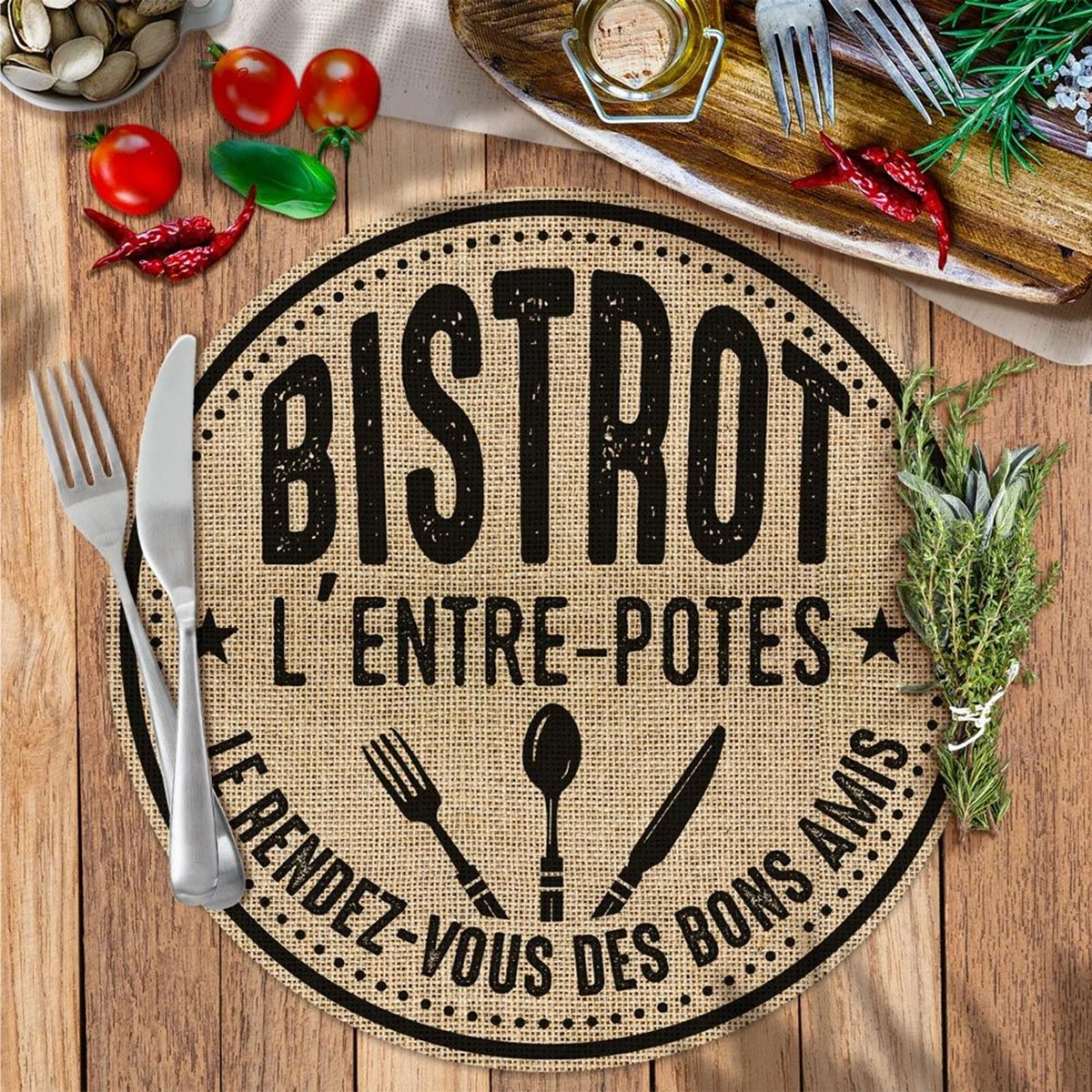Set De Table Rond En Toile De Jute - Bistrot L'entre-potes