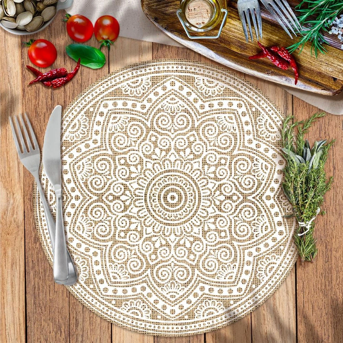 Set De Table Rond En Toile De Jute - Mandala
