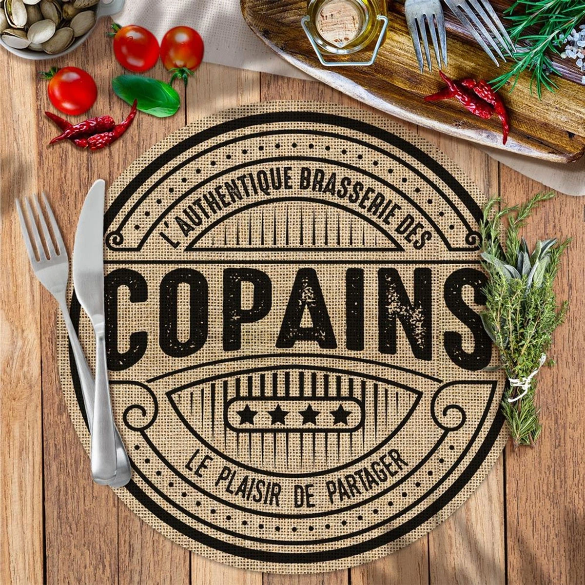 Set De Table Rond En Toile De Jute - L'authentique Brasserie
