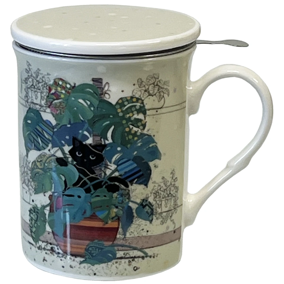 Tisanière En Porcelaine Avec Infuseur Métal - Chaton Et Monstera – Image 2