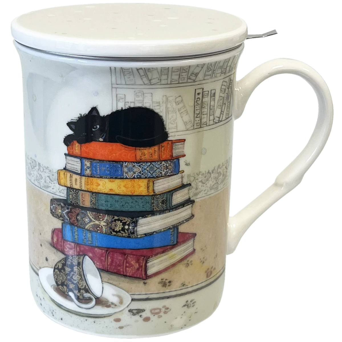 Tisanière En Porcelaine Avec Infuseur Métal - Chaton Et Livres – Image 2