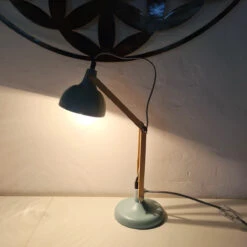 Lampe De Table Baby Blue Et Bois Et Métal 42 Cm