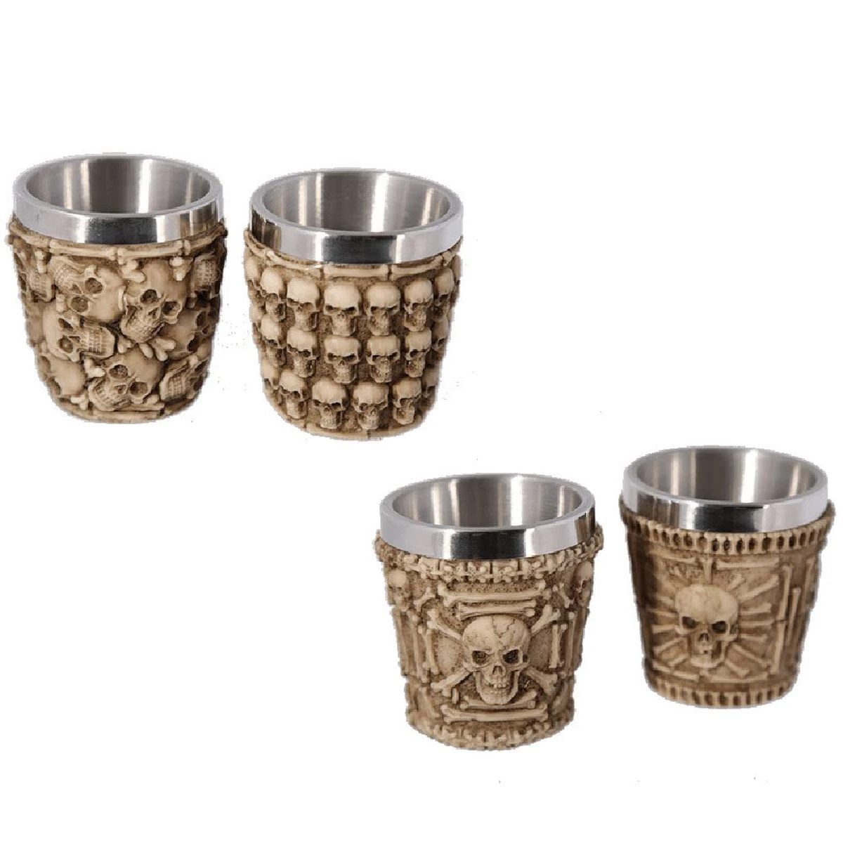 4 Shooters Skull En Résine Et Inox - Tête De Morts