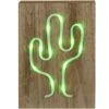 Cactus Lumineux Néon Fond Bois - 24 Cm