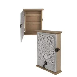 Boite à Clés Mandala En Bois Blanc Patiné