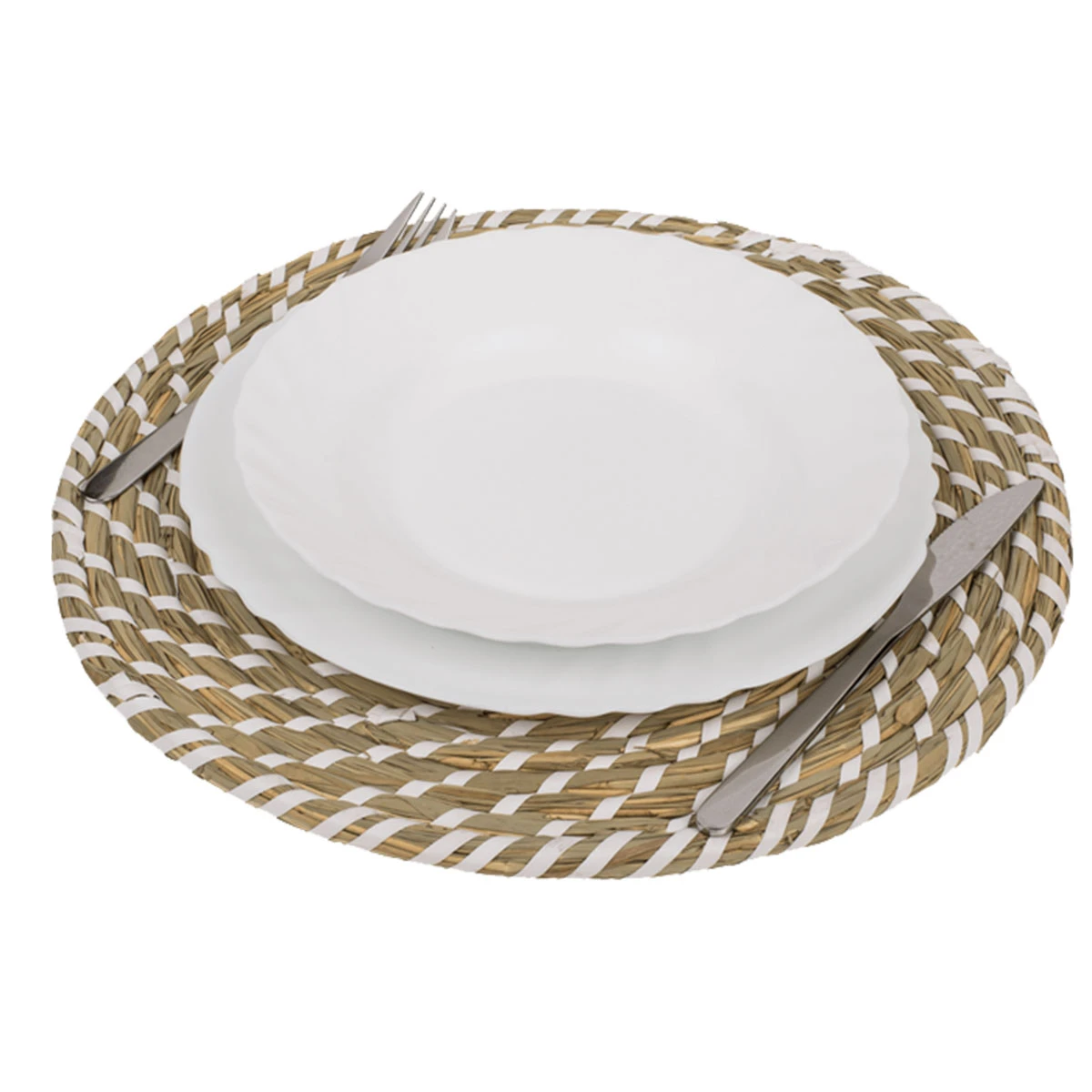 Set De Table Rond En Paille 32 Cm - Modèle Blanc