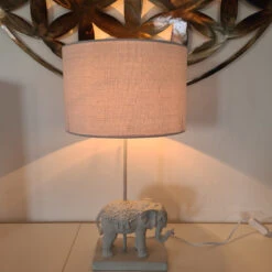 Lampe Eléphant En Résine Blanche 58 Cm