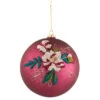 4 Boules De Noël - Broderie Fleur - 12 Cm
