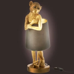 Lampe Dorée Singe En Résine 42 Cm