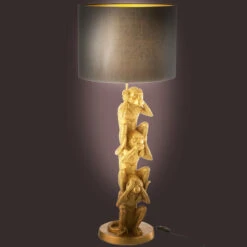 Lampe Dorée 3 Singes De La Sagesse En Résine 88 Cm