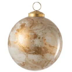 2 Boules De Noël - Marbre Blanc Et Or- 13 Cm
