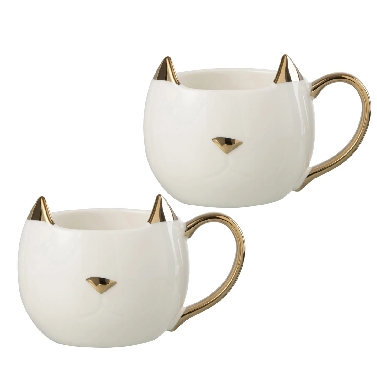 Coffret Cadeau 2 Mugs Chats En Porcelaine Blanche Et Or – Image 3
