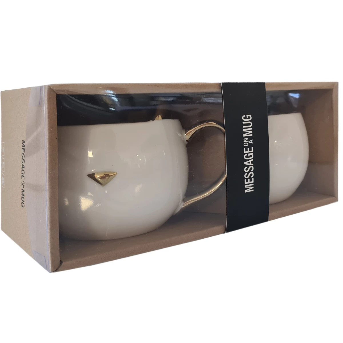 Coffret Cadeau 2 Mugs Chats En Porcelaine Blanche Et Or – Image 2