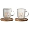 Set De 2 Mugs Cocooning En Verre Avec Sous Tasses En Bois