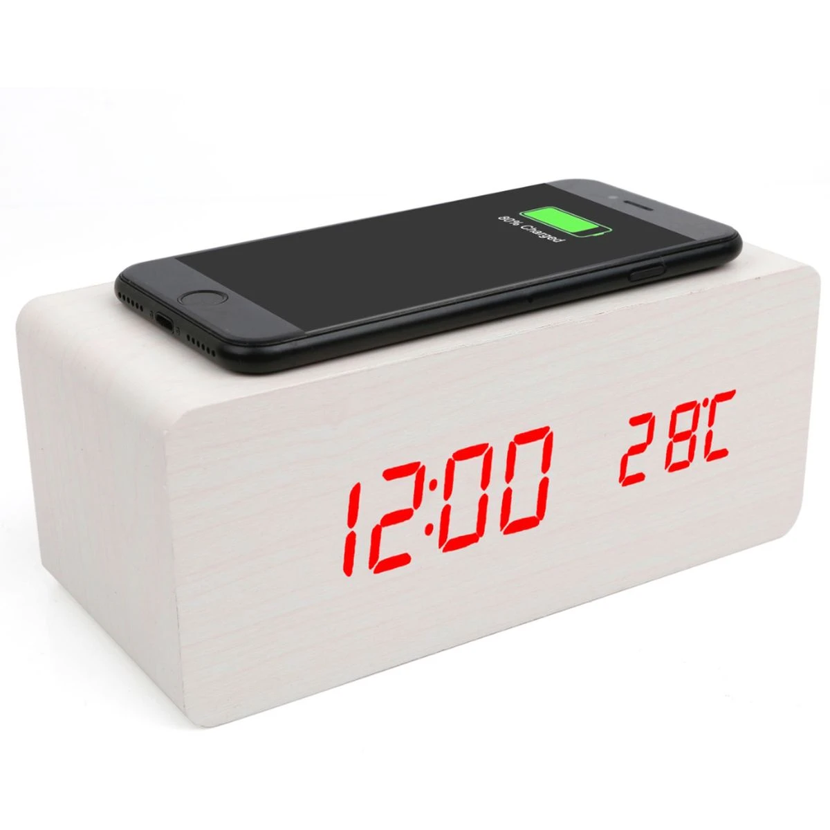 Réveil Avec Chargeur De Téléphone Par Induction - Bois – Image 2