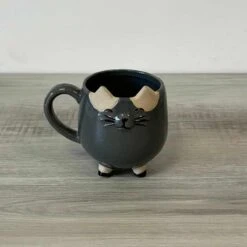 Cache Pot Chat En Forme De Tasse 12 Cm - Gris