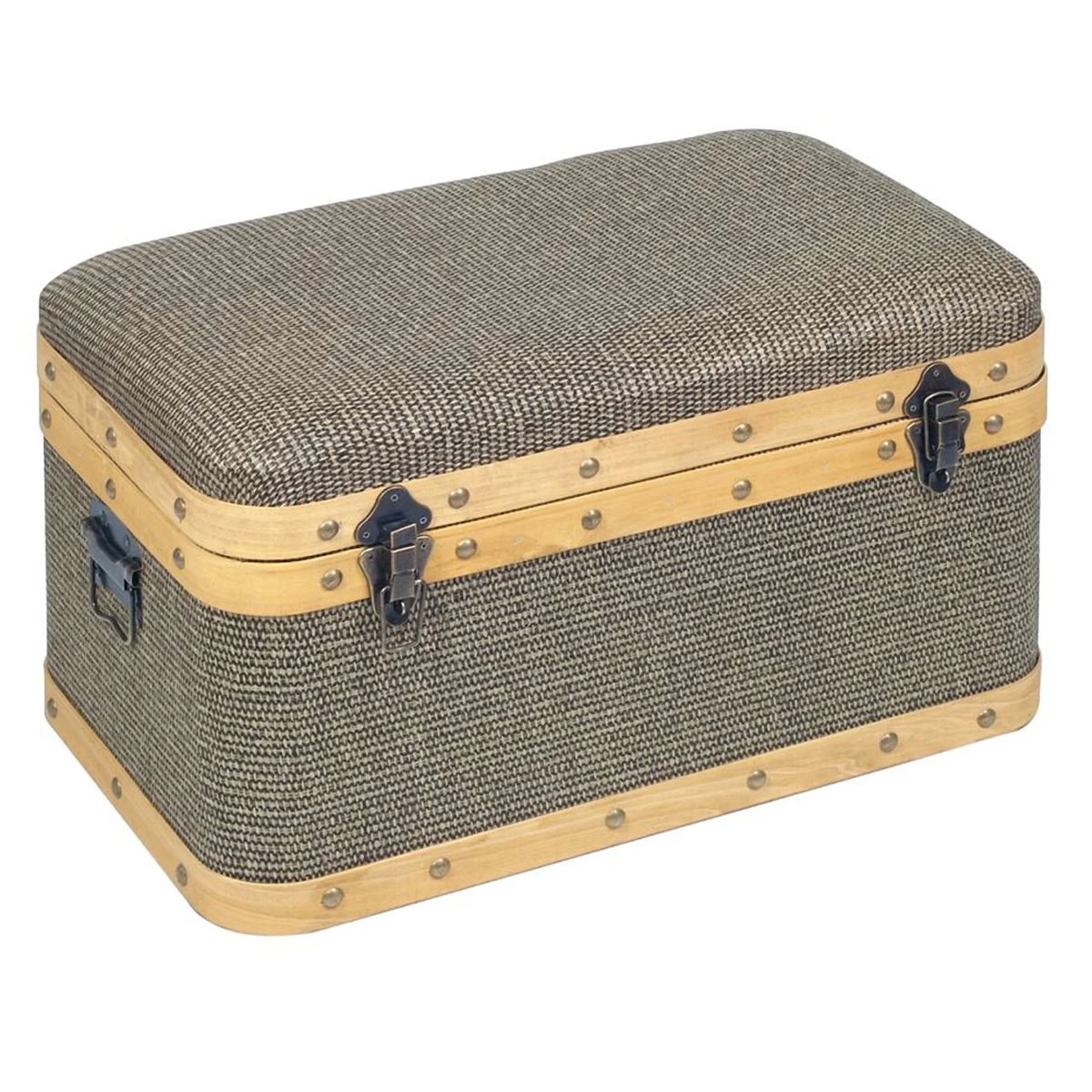 Malle Gigogne Déco Rétro En Bois Et Toile - Grand – Image 2