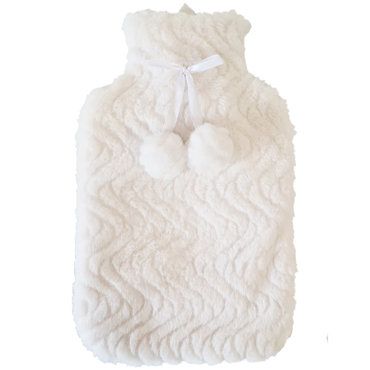 Bouillotte Fourrure Blanche - Pompons