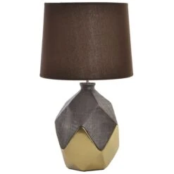 Lampe Dolomite Dorée En Résine Et Lin - 60 Cm