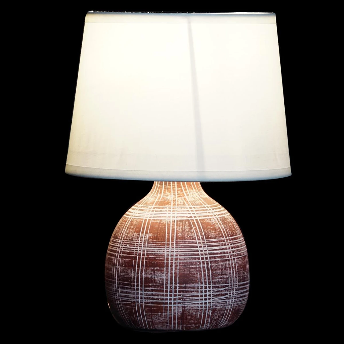 Lampe à Poser En Grès - Ocre Rouge Et Blanc - 26 Cm