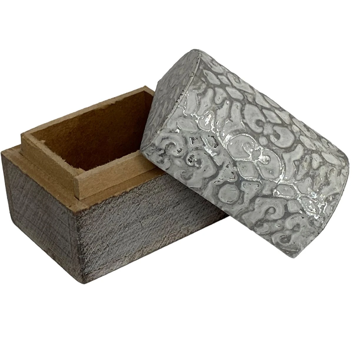 Boîte Blanche En Bois Patiné Argent - Arabesque