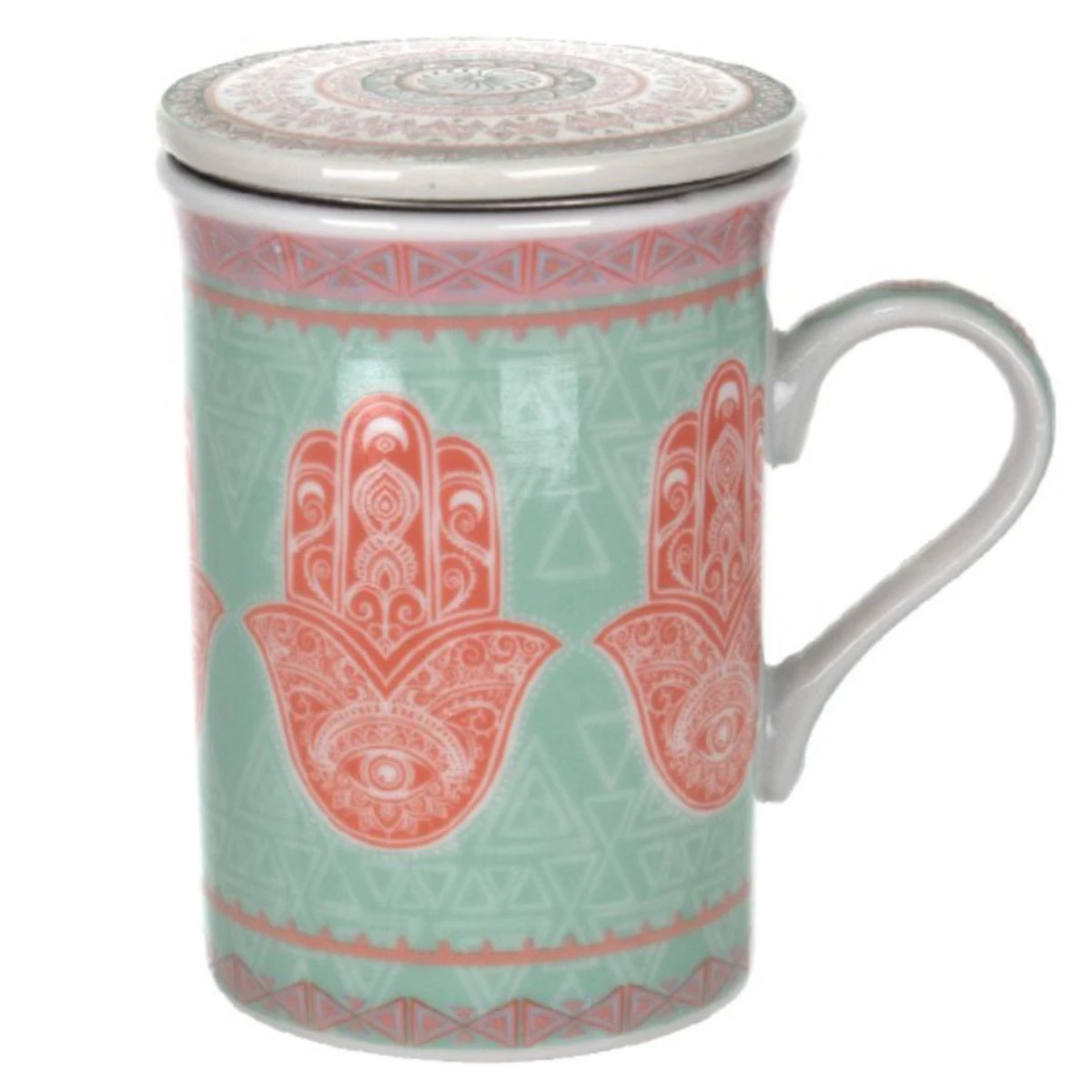Tisanière Main De Fatima En Porcelaine - Vert Et Rose