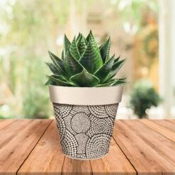 Cache Pot En Fibre De Bambou - Cercles Ă Pois - 13.5 Cm