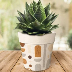 Cache Pot En Fibre De Bambou - Graphique - 15.5 Cm