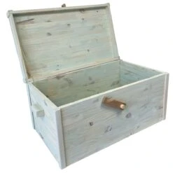 Grand Coffre En Bois De Pin Lasuré Vert Fait Main