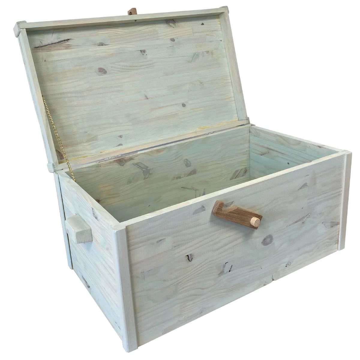 Grand Coffre En Bois De Pin Lasuré Vert Fait Main