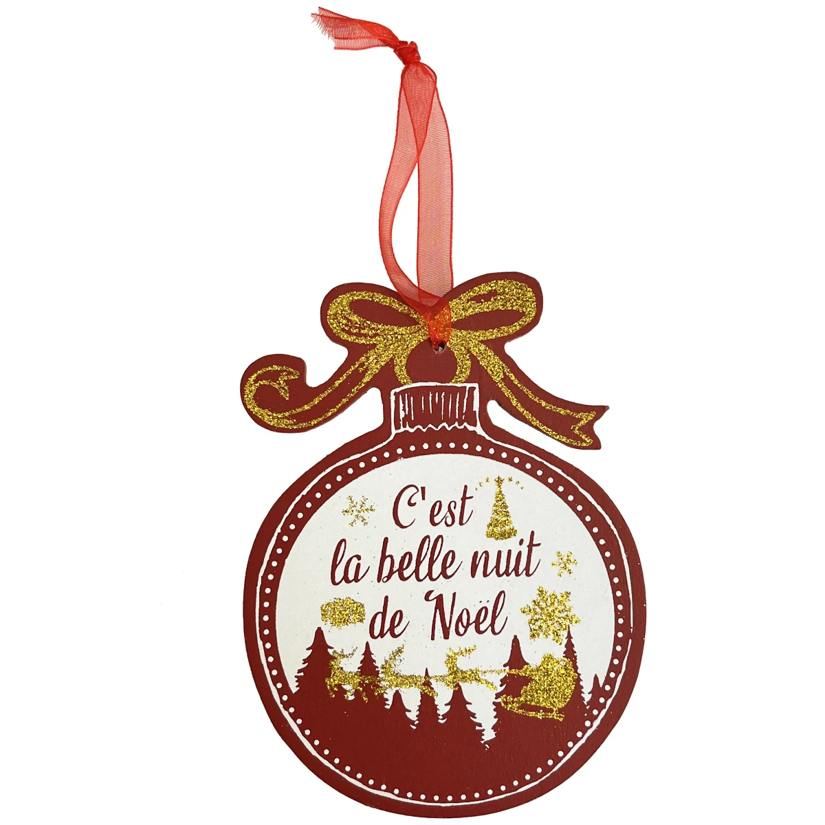 Décoration Boule De Noël De Bois Pailletée - Nuit De Noël – Image 2