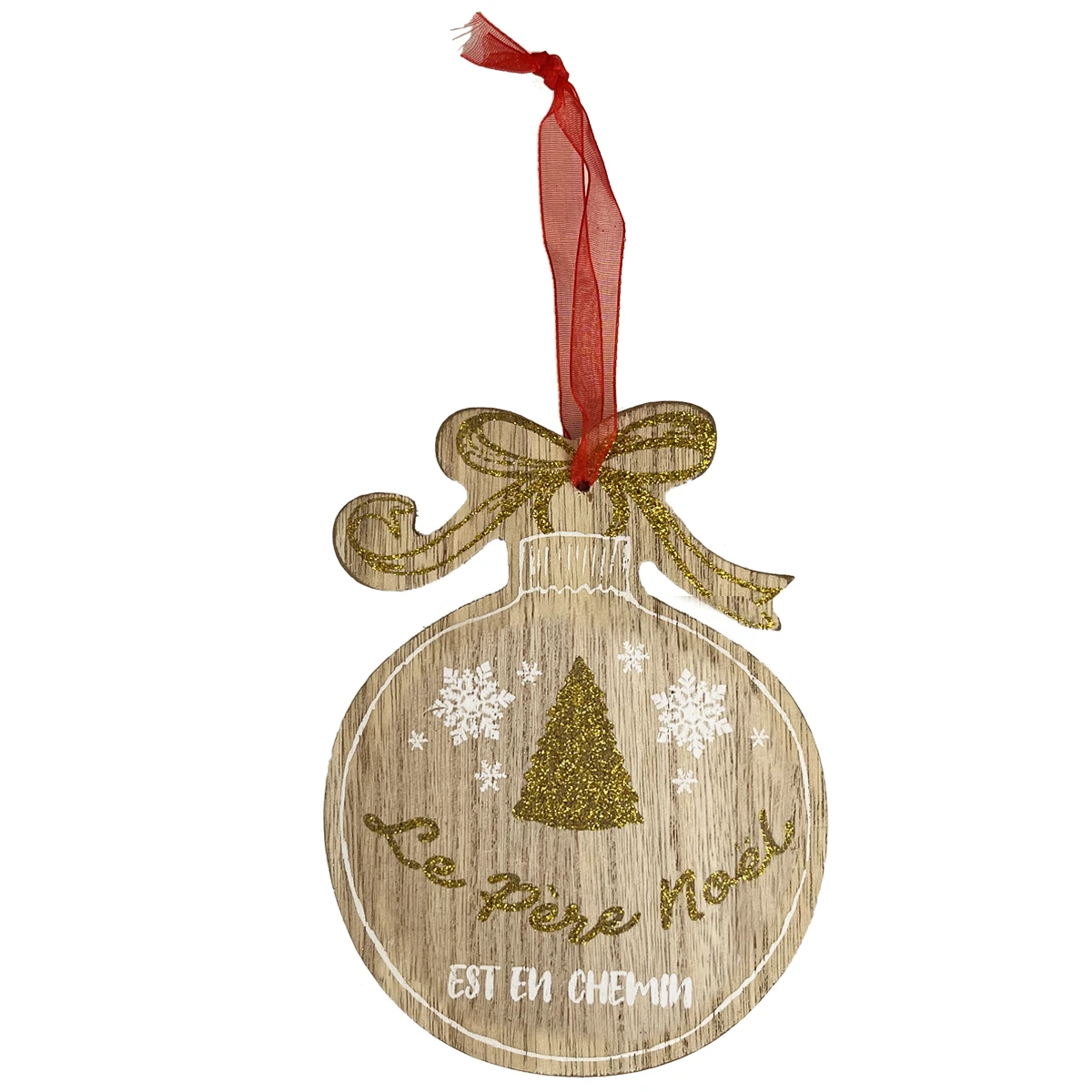 Décoration Boule De Noël De Bois Pailletée - Papa Noël – Image 2