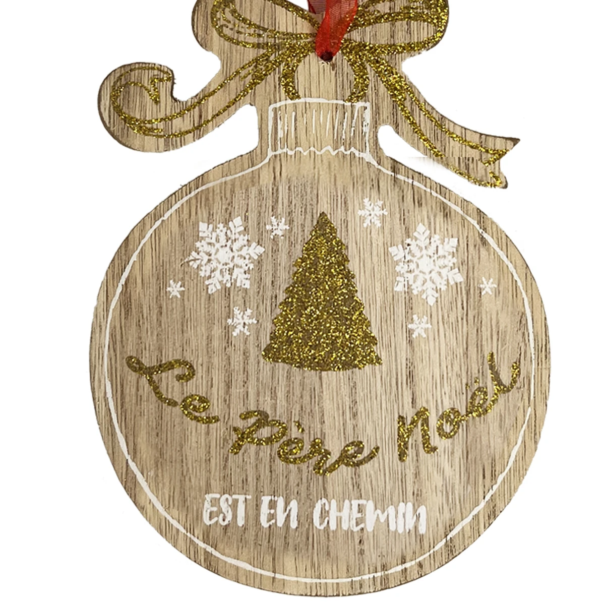 Décoration Boule De Noël De Bois Pailletée - Papa Noël