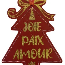 Décoration De Sapin En Bois Pailleté - Joie Paix Amour