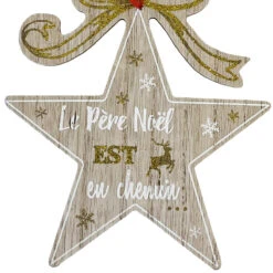 Décoration De Sapin Etoile De Bois Pailletée - Père Noël