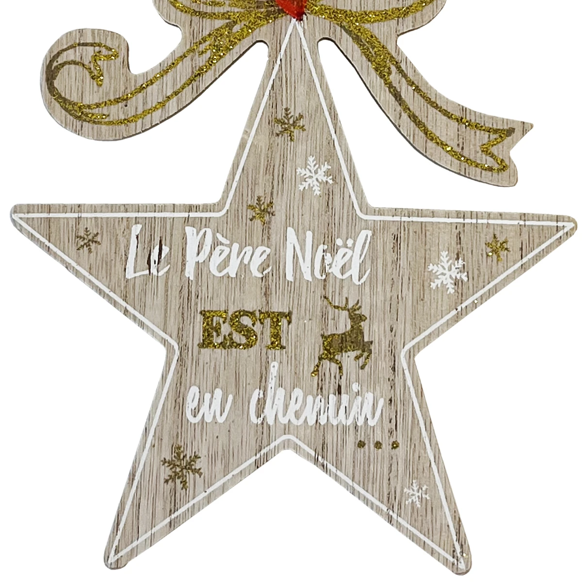 Décoration De Sapin Etoile De Bois Pailletée - Père Noël