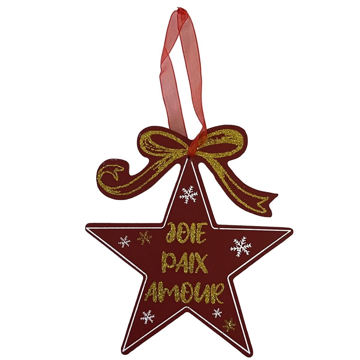 Décoration De Sapin Etoile De Bois Pailletée - Amour – Image 2