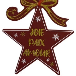 Décoration De Sapin Etoile De Bois Pailletée - Amour