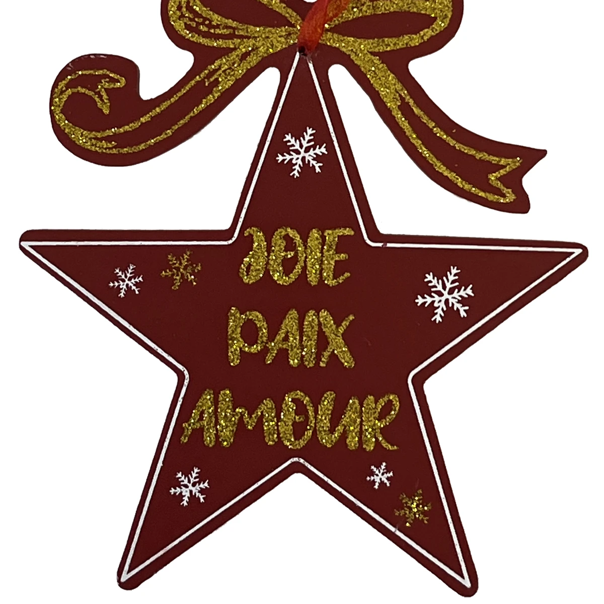 Décoration De Sapin Etoile De Bois Pailletée - Amour