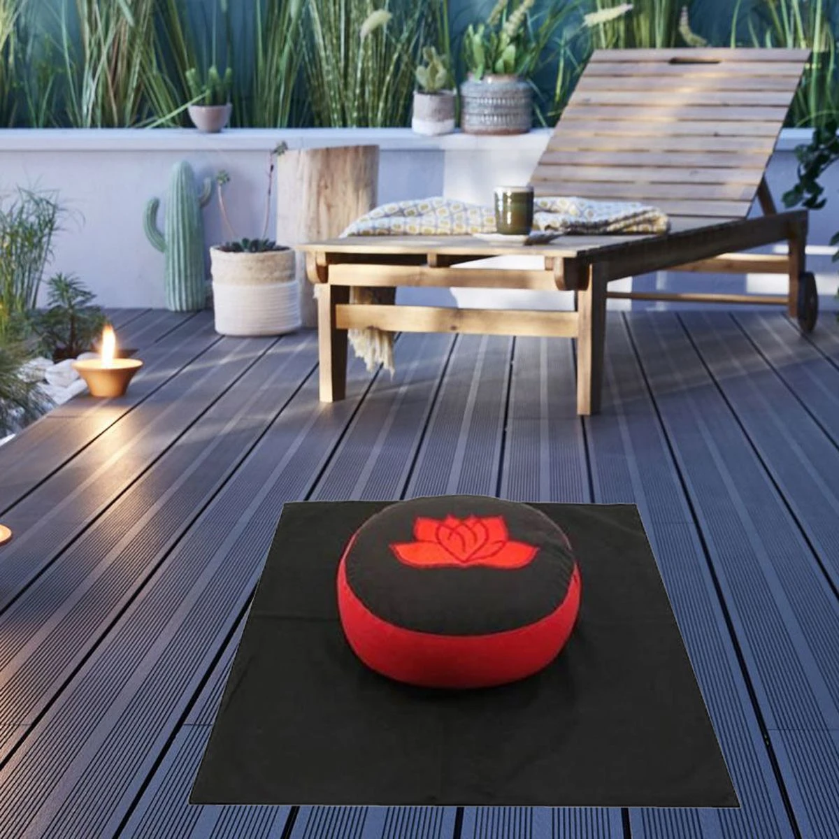 Coussin Et Tapis Pour Méditation Lotus Rouge Et Noir