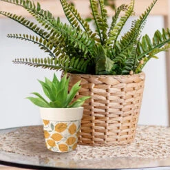 Cache Pot En Fibre De Bambou - Citrons 8.5 Cm