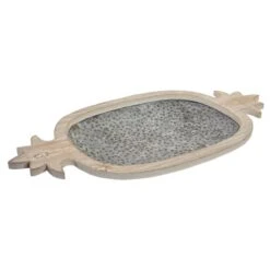 Grand Plateau Centre De Table Ananas En Métal Et Bois 57 Cm