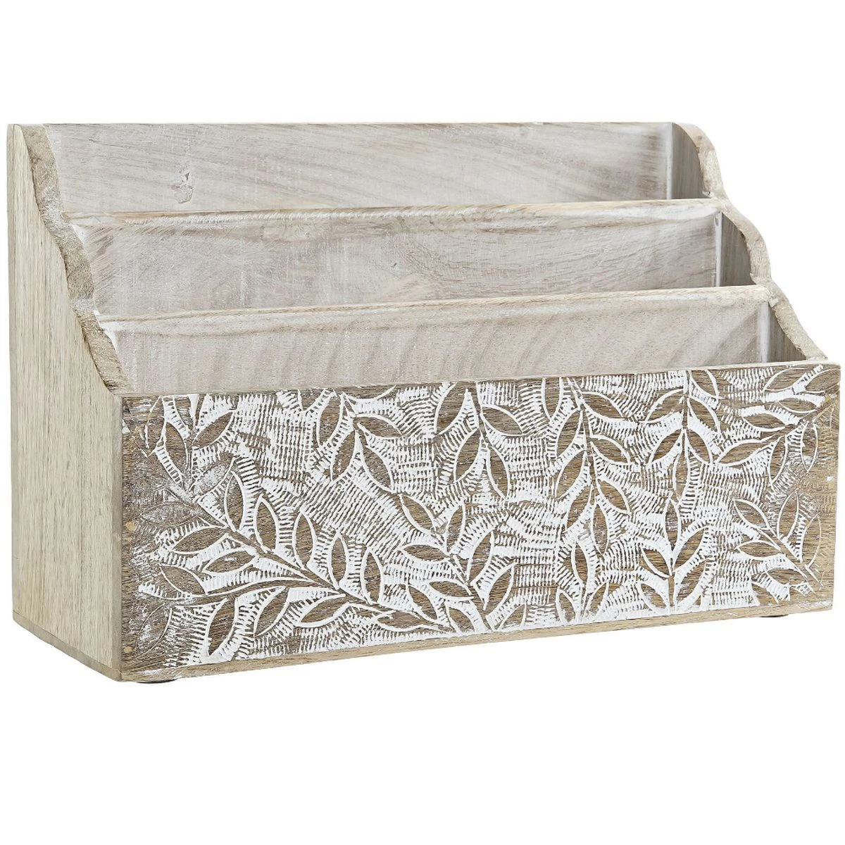 Trieur De Bureau 3 Compartiments En Bois Patiné Blanc – Image 3