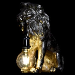 Lampe De Table Lion Doré En Résine - 35.5 Cm